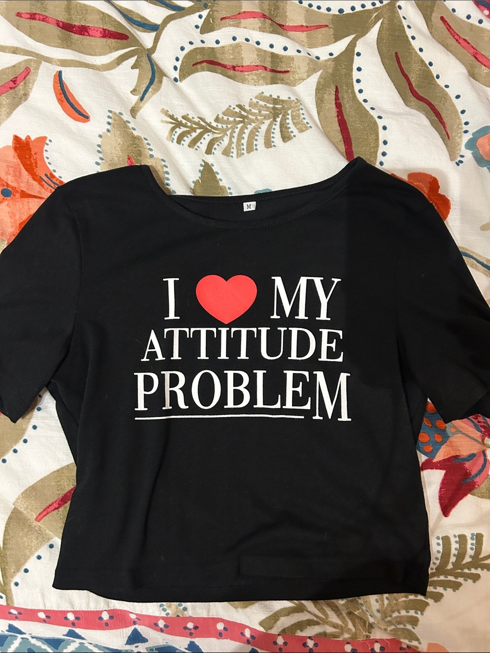 I love My Attitude Problem Black Graphic crop tee